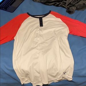 3/4 white and red American shirt
